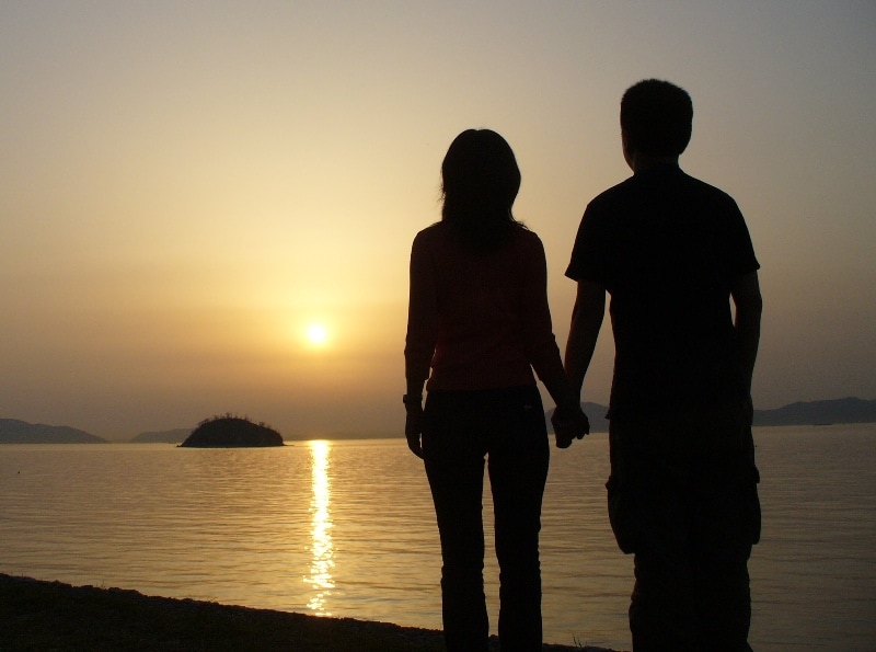 romantic sunset couple